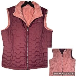 Free Country Womens Vest XL Burgundy Pink Reversible Quilted Fleece Zip Pockets